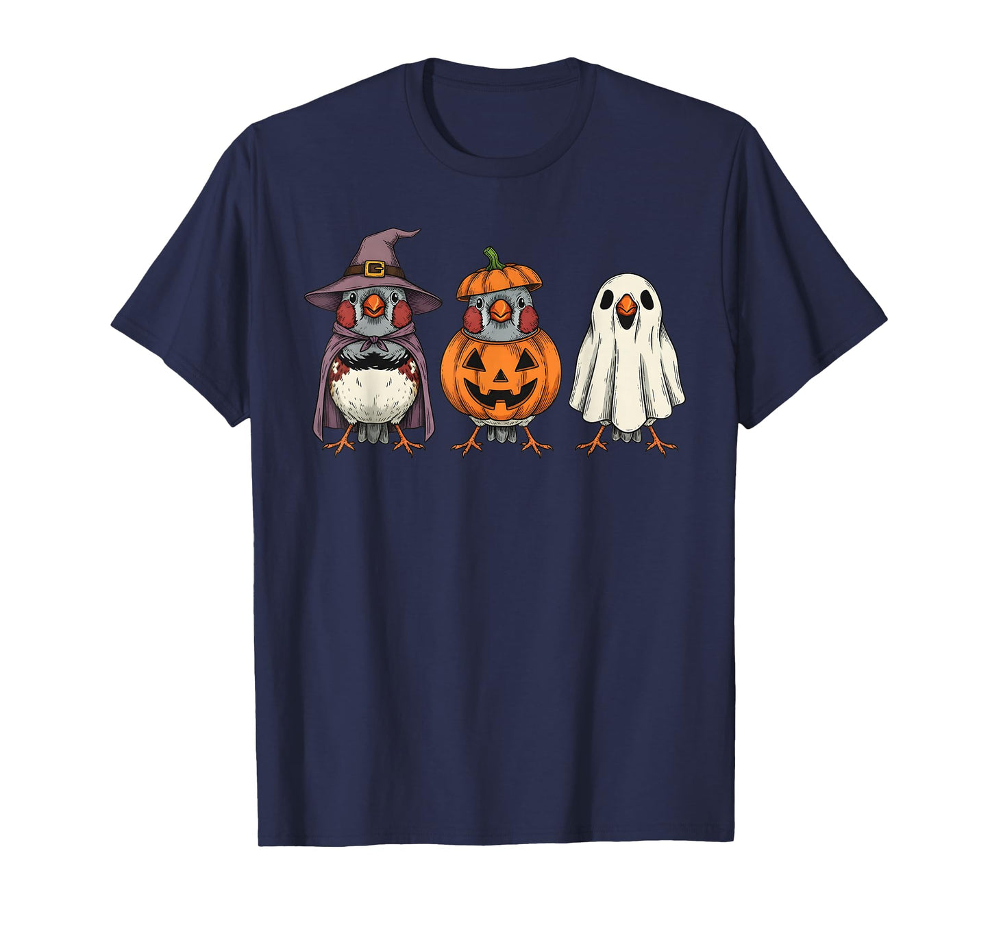 Spooky Ghost Zebra Finch Lover Pumpkin Halloween T-Shirt