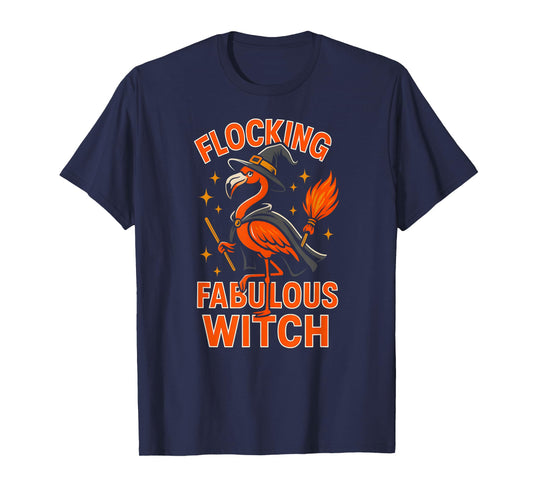 Flocking Fabulous Witch Flamingo Halloween Women's Spooky T-Shirt