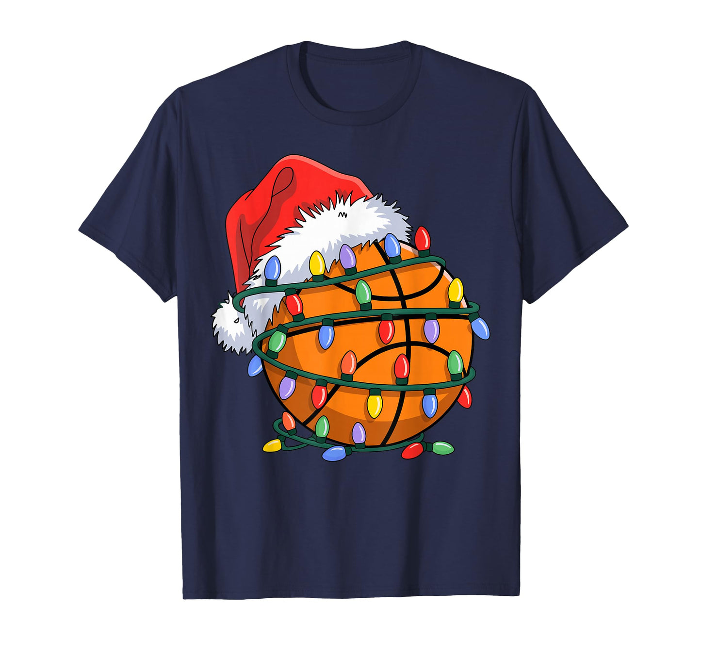 Basketball Santa Lights Men Kids Xmas Basketball Christmas T-Shirt