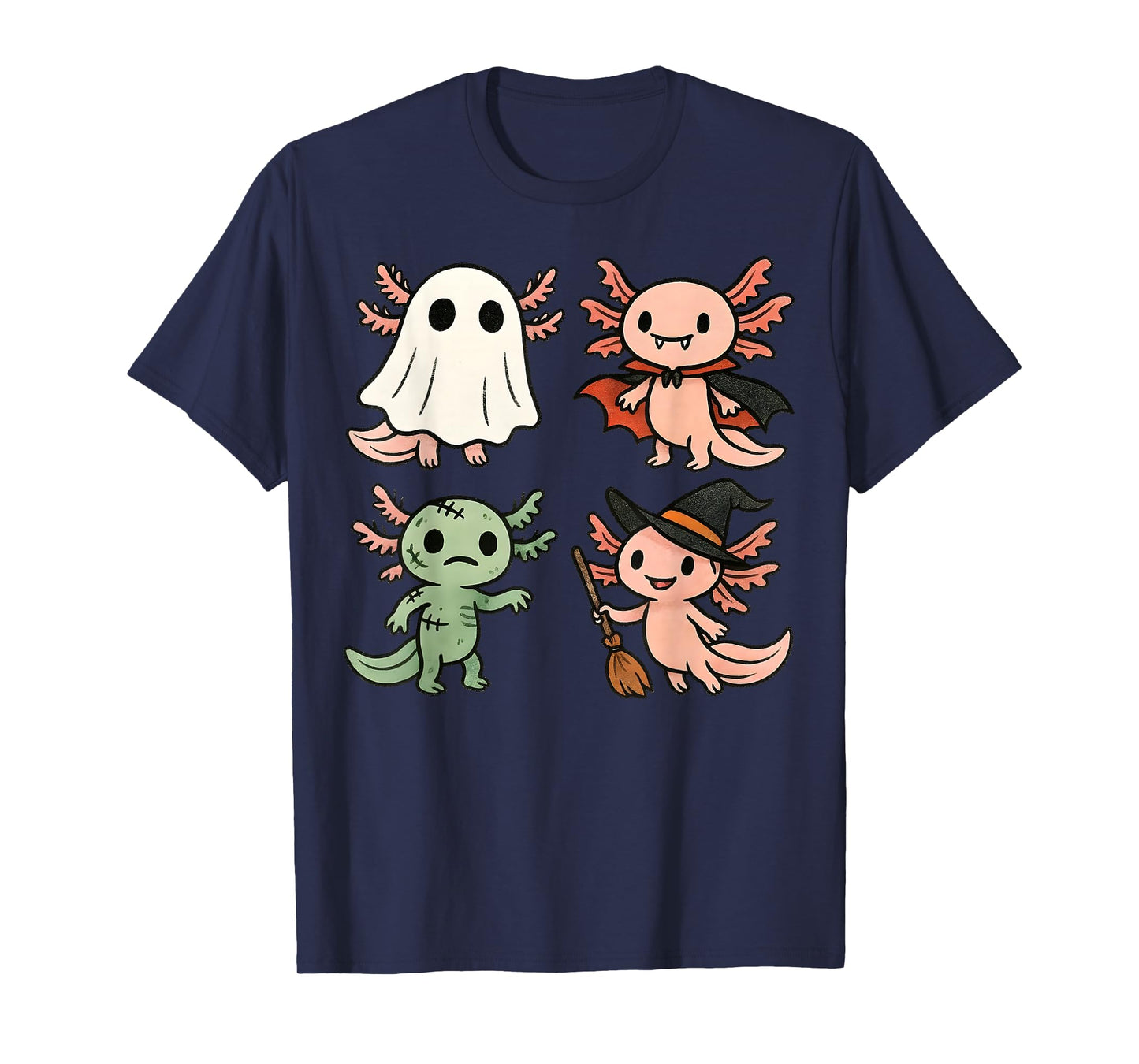 Axolotl Spooky Witch Boo Zombie Cute Halloween Boys Girls T-Shirt