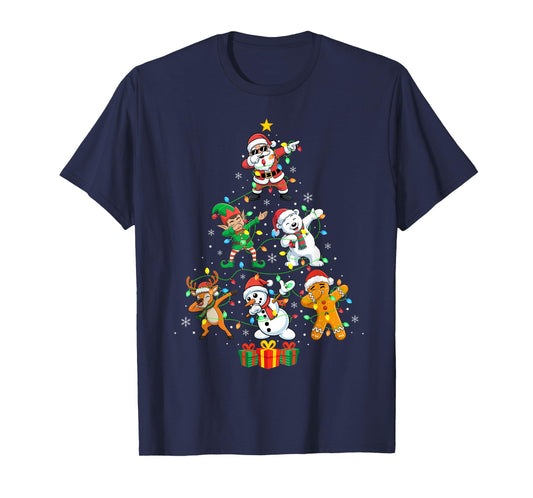 Dabbing Santa Elf Reindeer Xmas Tree Lights Matching Dab T-Shirt