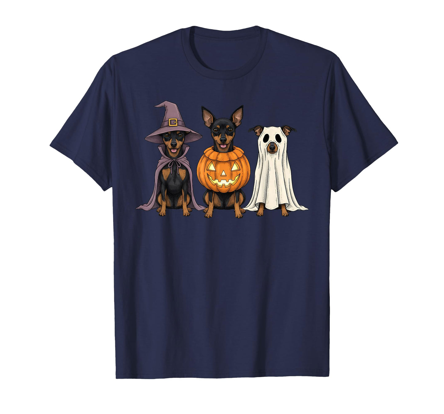 Spooky Ghost Miniature Pinscher Pumpkin Halloween Dog Lover T-Shirt