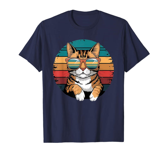 Vintage Style Orange Tabby Cat Friendly Wearing Sunglasses. T-Shirt for Men Women Kids