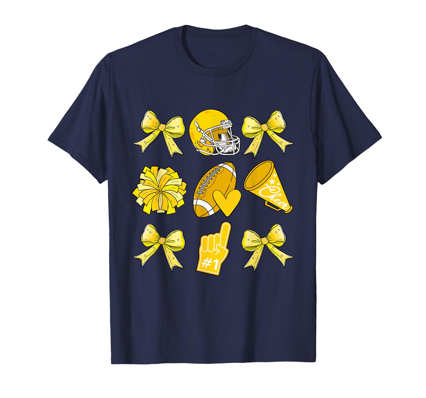 Cheer Football Coquette Bow Game Day Cheerleader Yellow T-Shirt