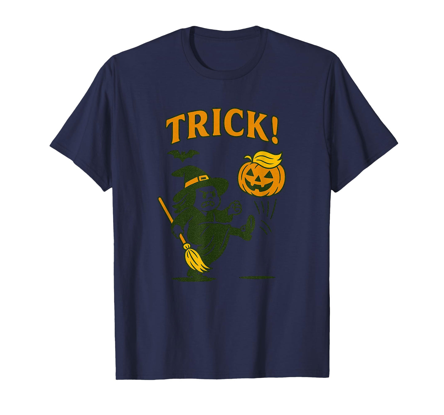 Angry Witch Kicking Pumpkin Trick Halloween Trump Pumpkin T-Shirt