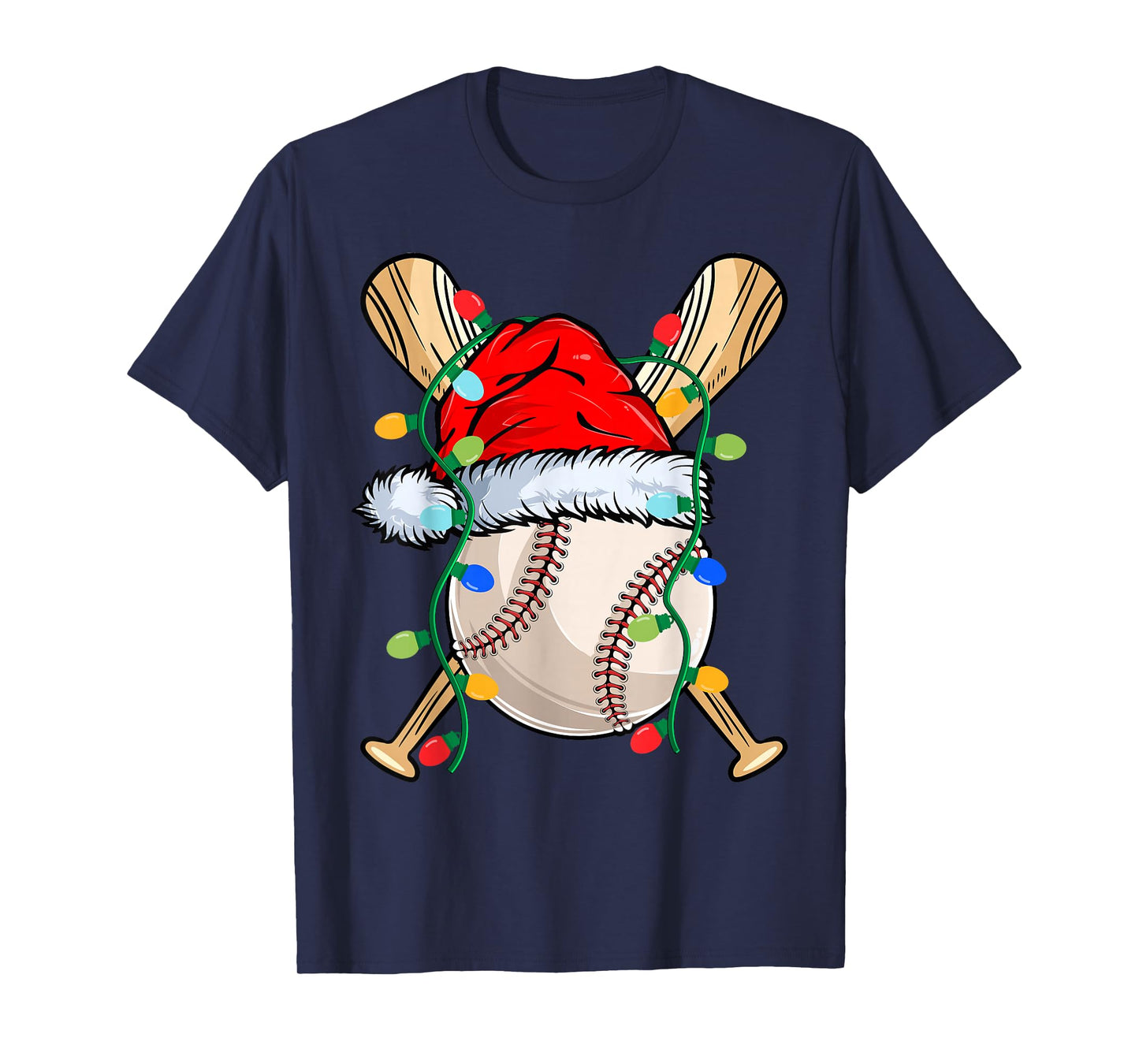 Baseball Christmas Lights Santa Baseball Sports Player Xmas T-Shirt