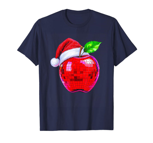Disco Apple Santa Hat Red Christmas Vibes T-Shirt