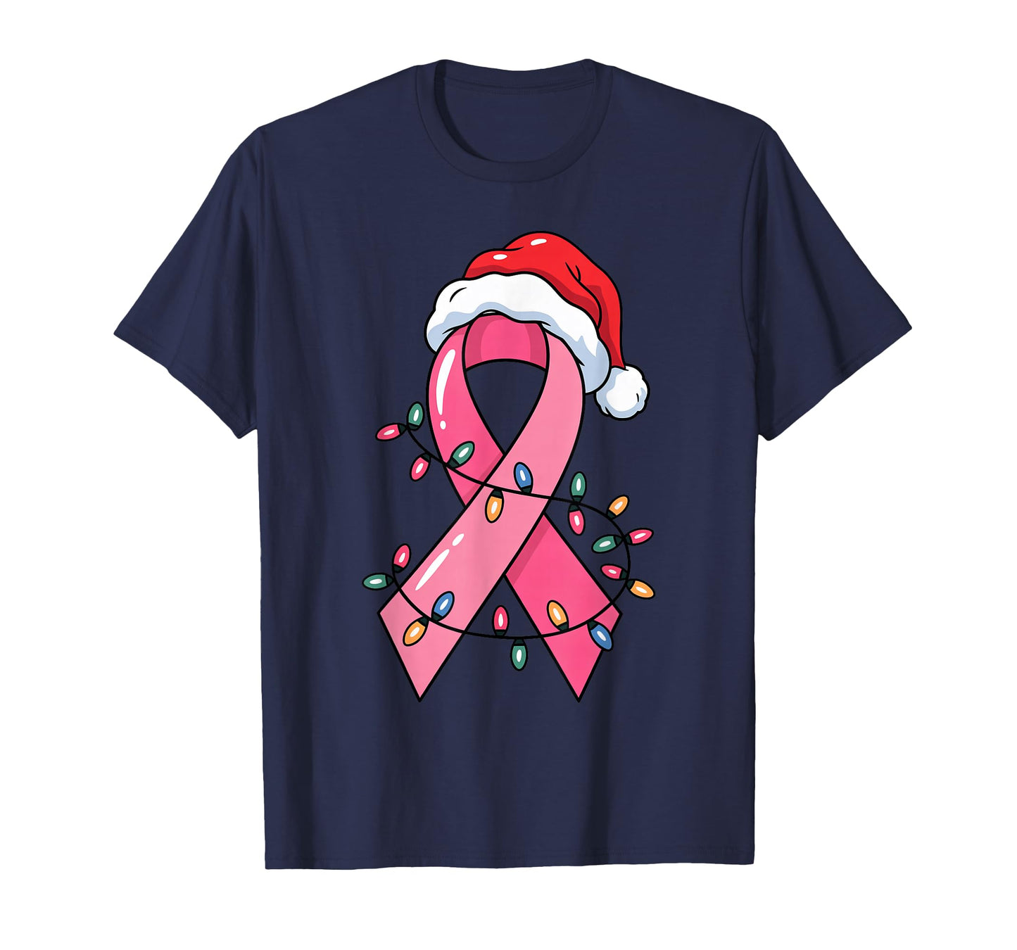 Pink Ribbon Santa Hat Christmas for Breast Cancer Awareness T-Shirt