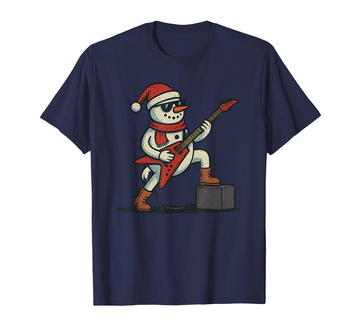Snowman Playing Rock Guitar Christmas Vintage Funny Xmas T-Shirt