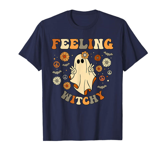 Feeling Witchy Groovy Ghost Halloween T-Shirt