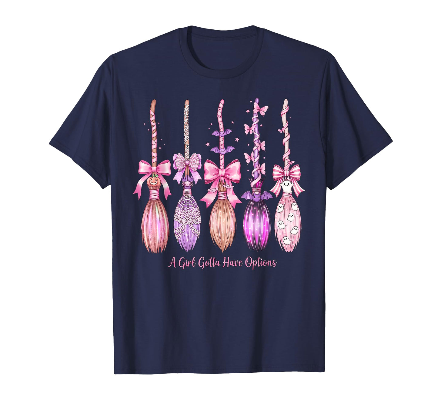 Witch Brooms Pink A Girl Gotta Have Options Girly Halloween T-Shirt