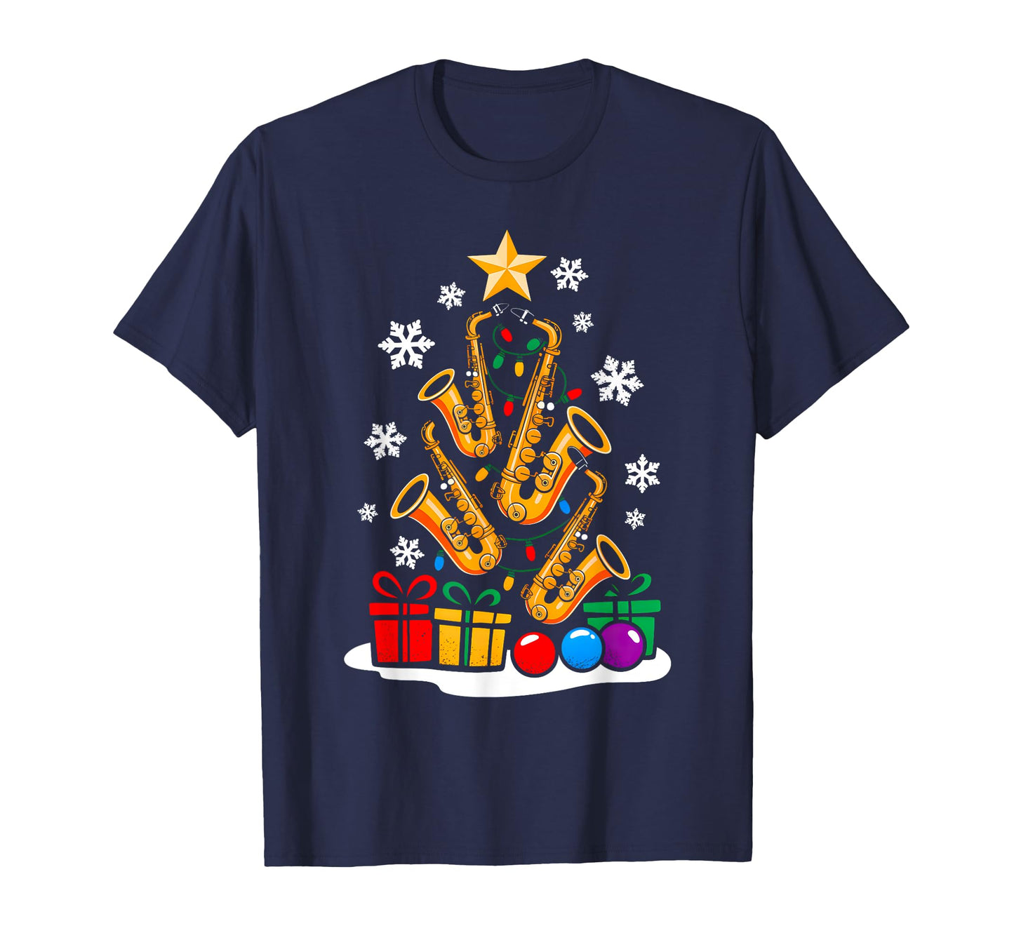 Christmas Saxophone Player Xmas Tree Funny Music Lover Santa T-Shirt