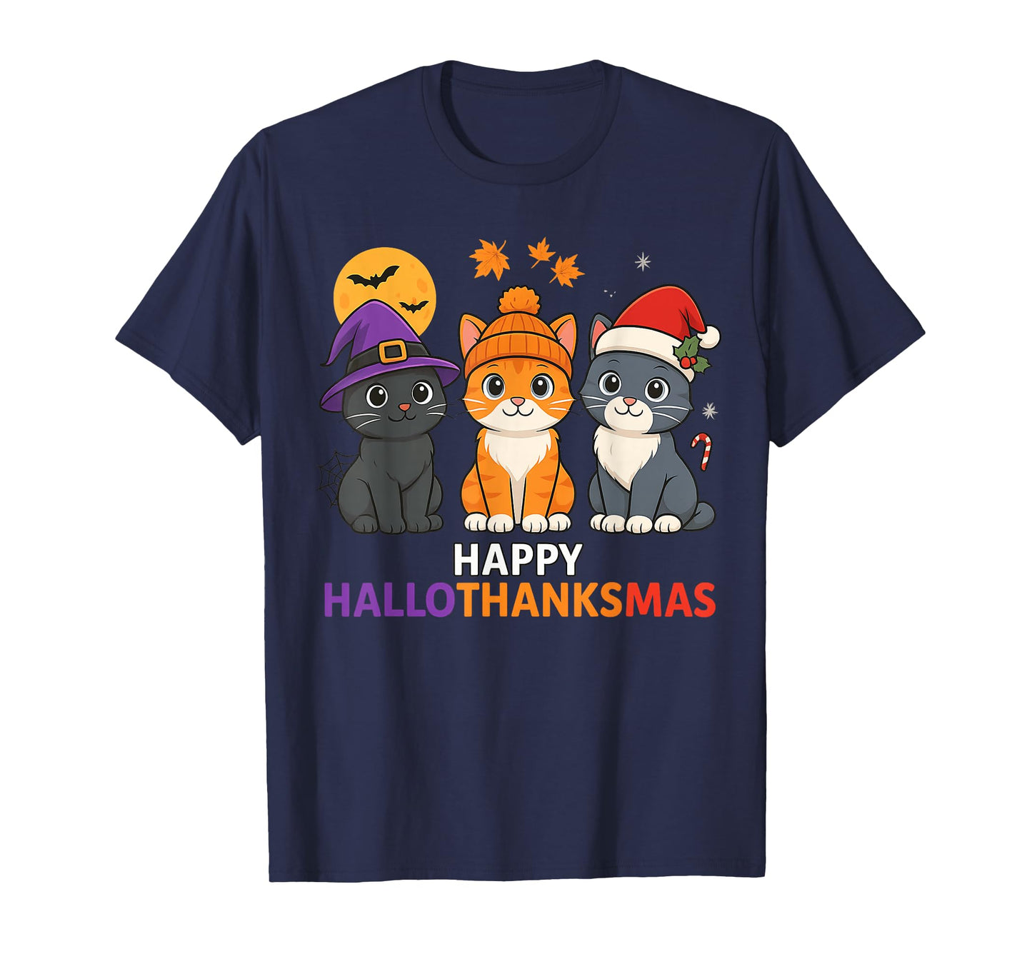 Cat Halloween Christmas Happy Hallothanksmas Thanksgiving T-Shirt