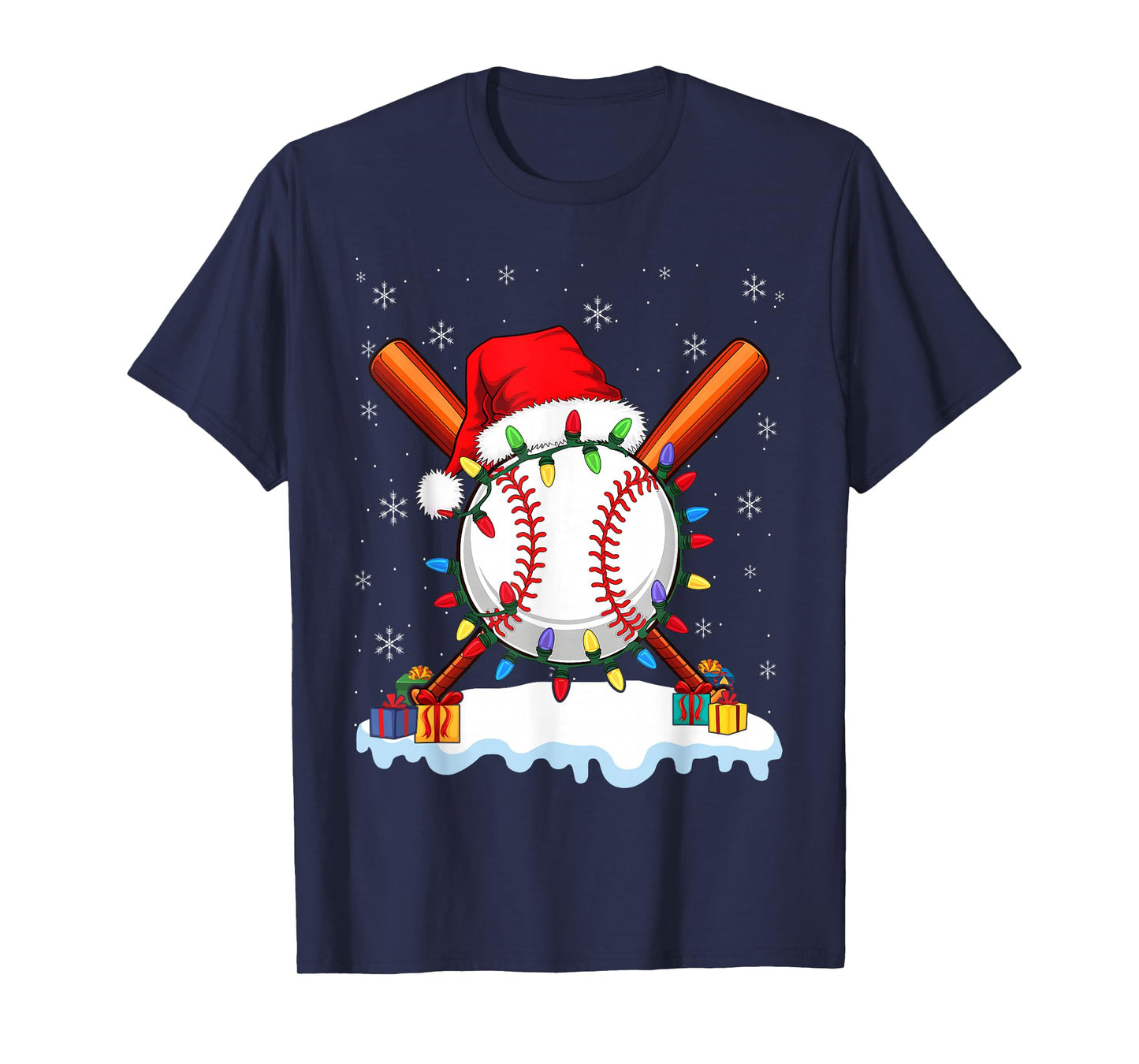 Christmas Baseball Ball with Santa Hat Xmas Sports Costume T-Shirt