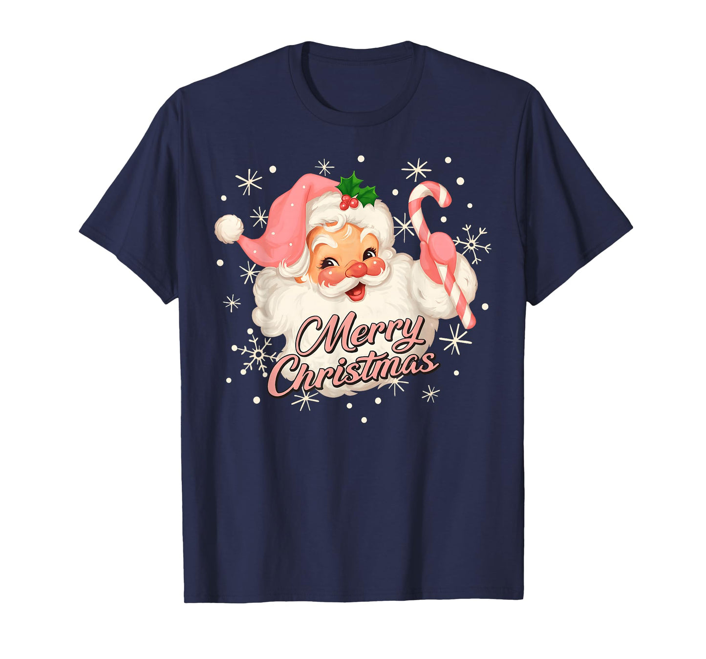 Vintage Pink Christmas Santa Claus Face Old Fashioned T-Shirt