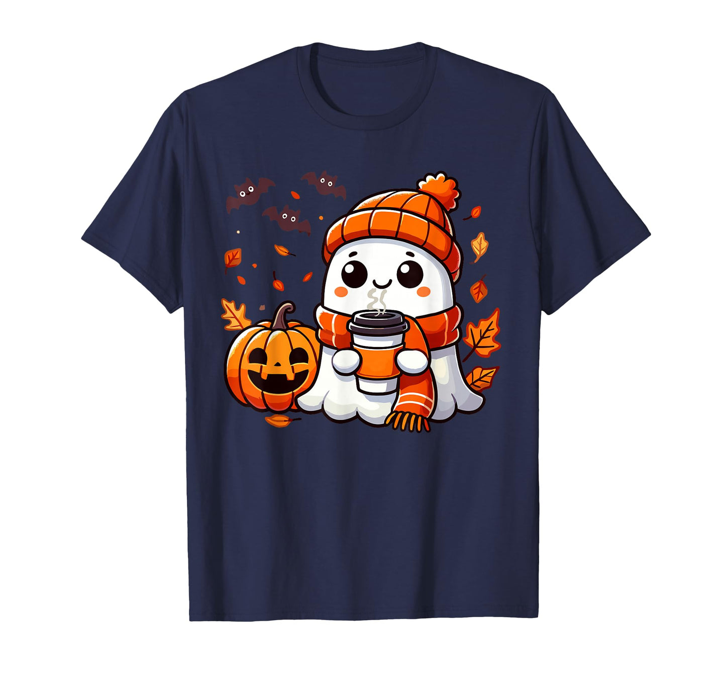 Cute Halloween Ghost Drinking Ice Coffee, Halloween Women T-Shirt
