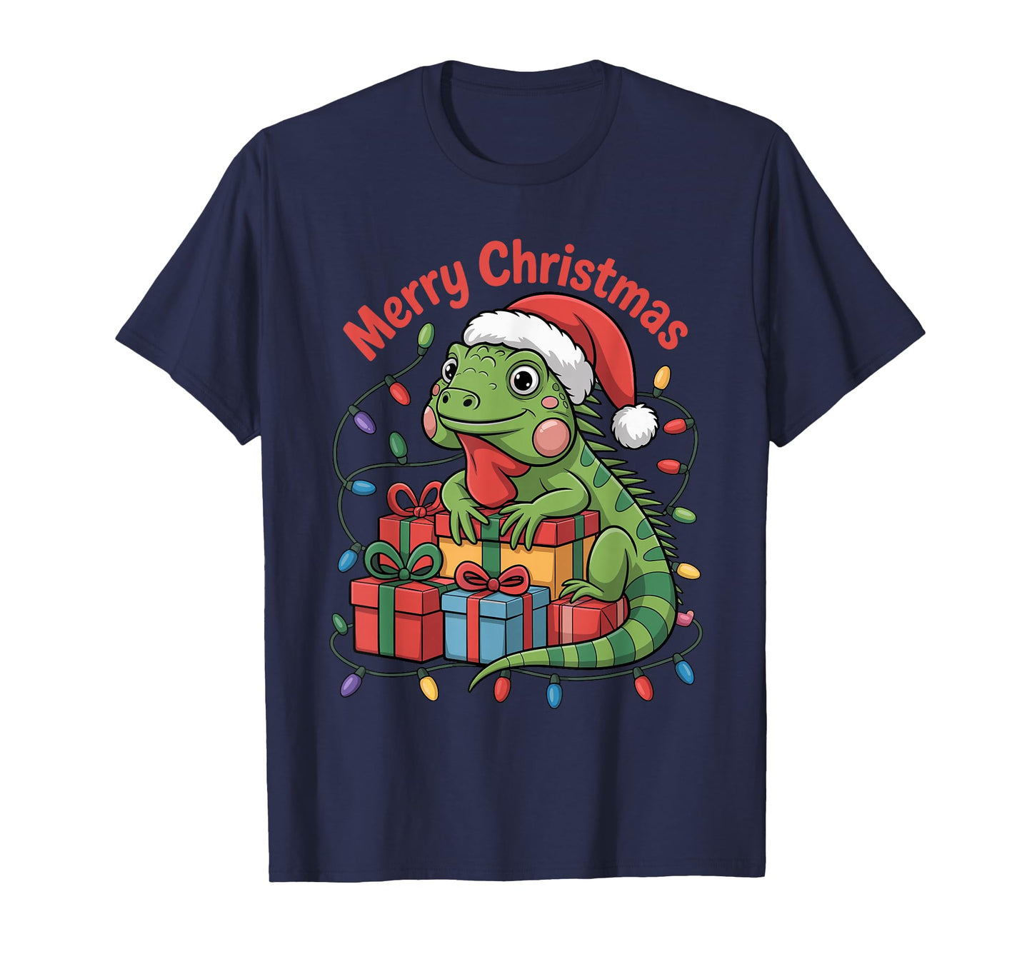 Iguana Santa Hat Christmas Design Funny Animal Lover Holiday T-Shirt