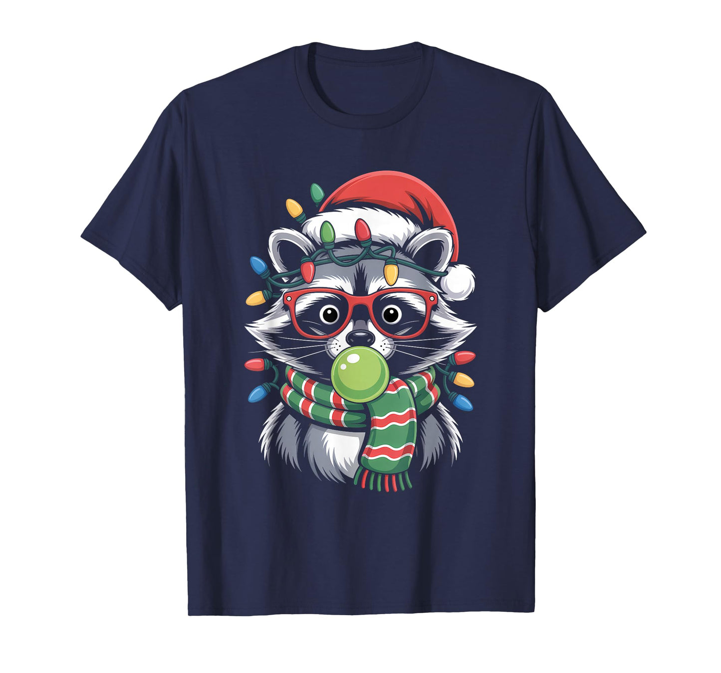 Christmas Raccoon in Red Glasses Bubble Men Women Kids T-Shirt