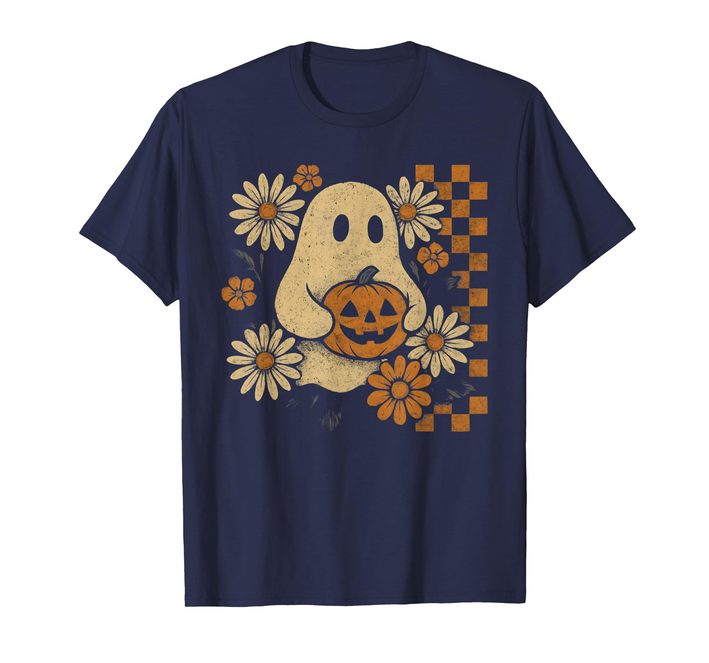 Vintage Floral Ghost Groovy Halloween Spooky Girls Women T-Shirt