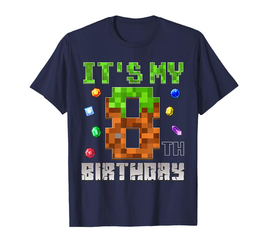 Birthday Boy Shirt It's My 8th Birthday Video Game Pixel T-Shirt