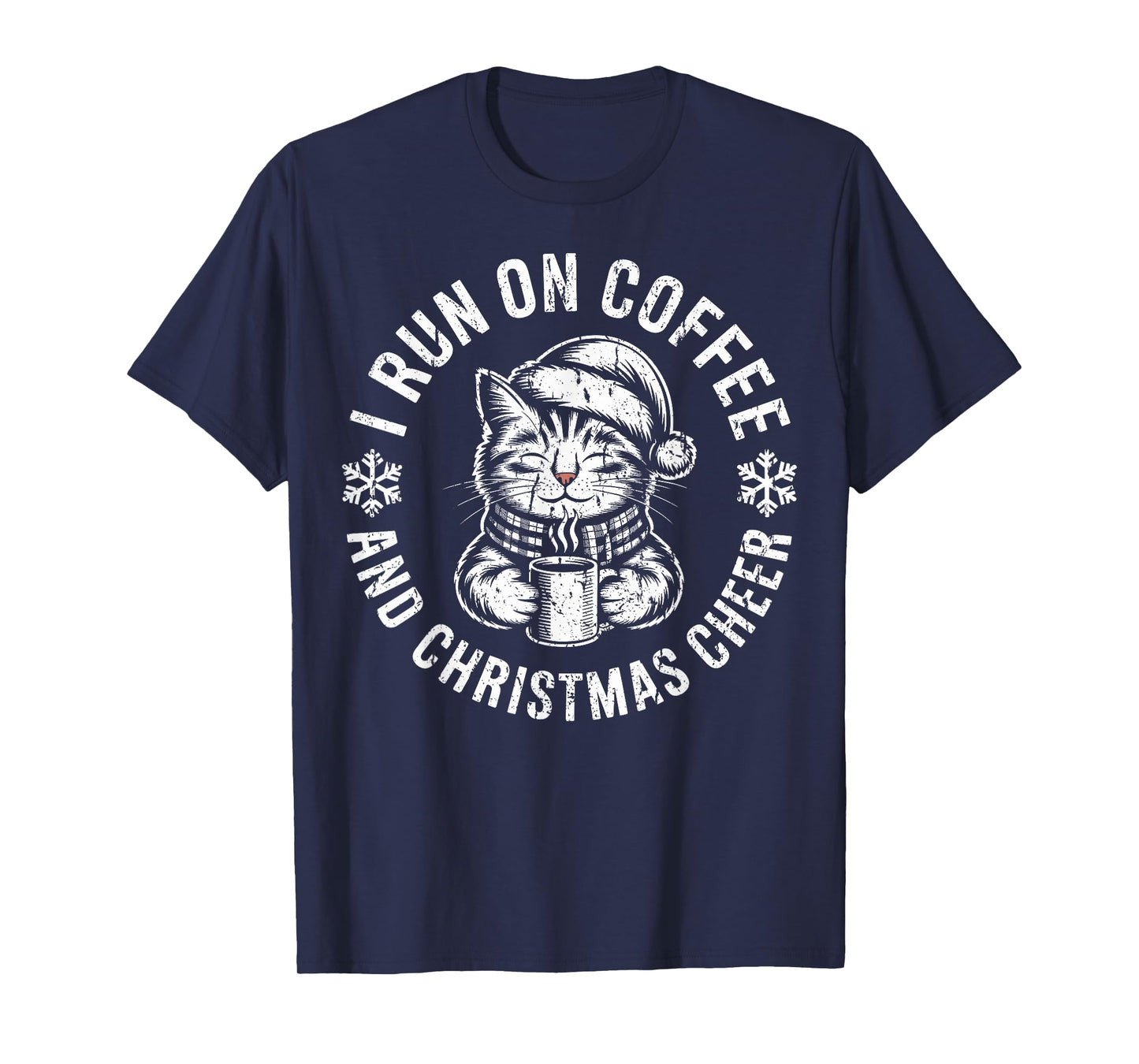 I Run on Coffee and Christmas Cheer Cat Holiday T-Shirt
