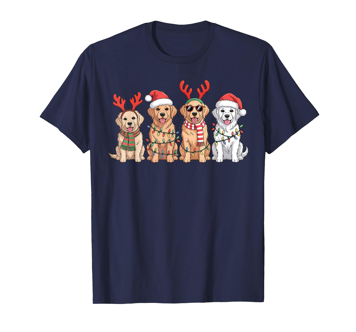 Christmas Santa Hat Reindeer Tree Golden Retriever Xmas T-Shirt