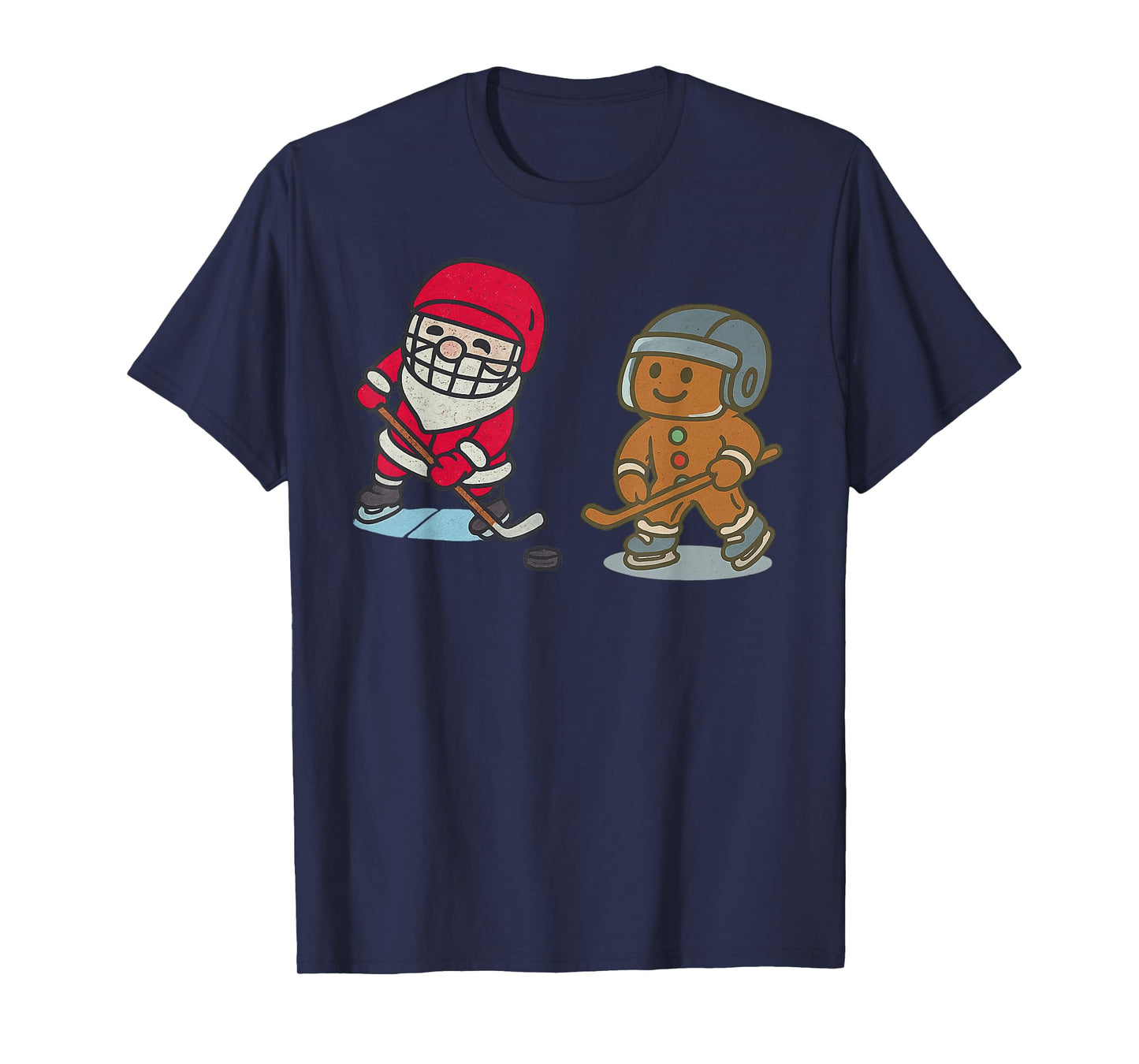 Santa Gingerbread Playing Ice Hockey Christmas Funny Xmas T-Shirt