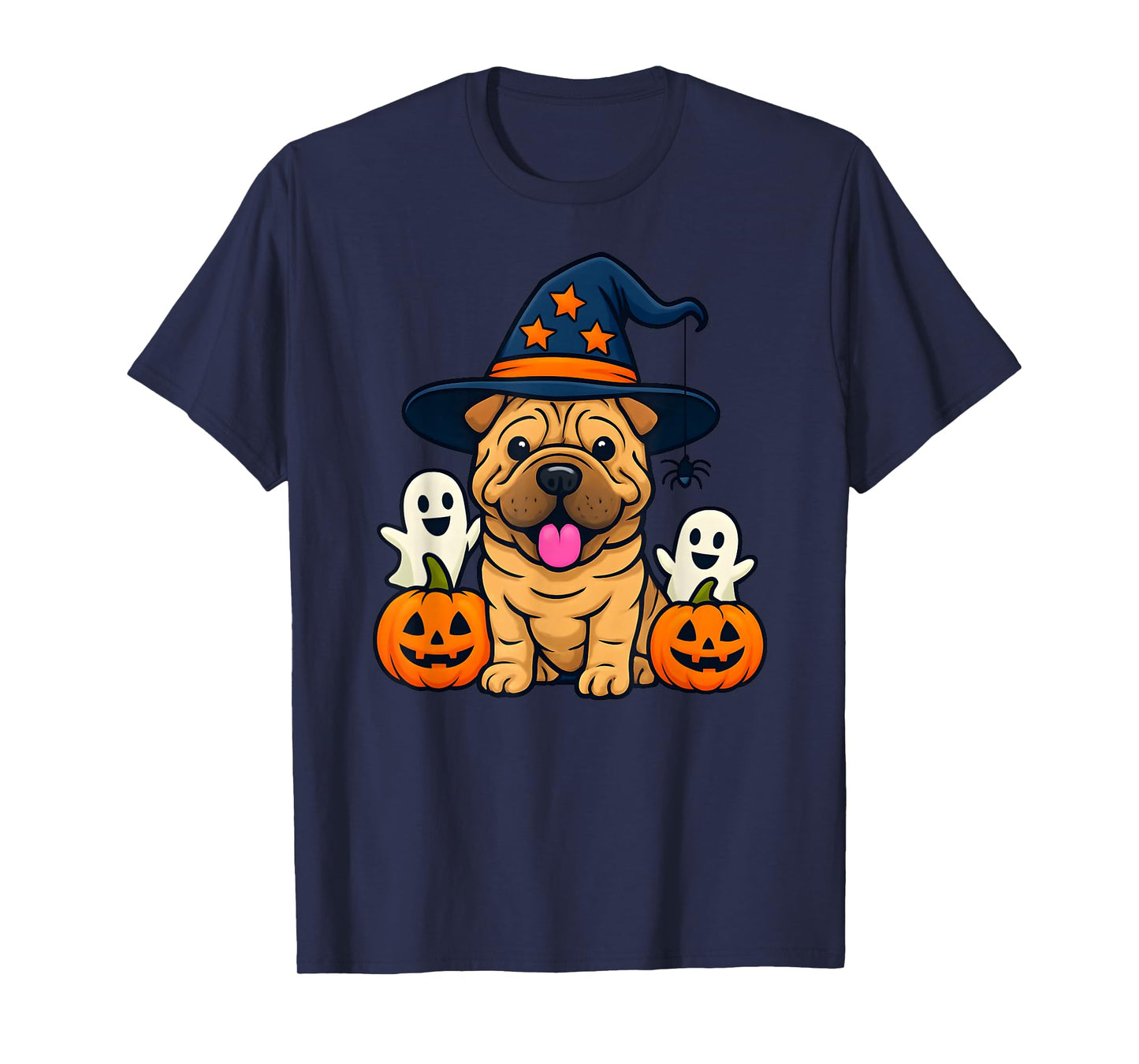 Halloween Shar Pei Dog Cute Funny Witch's Hat T-Shirt