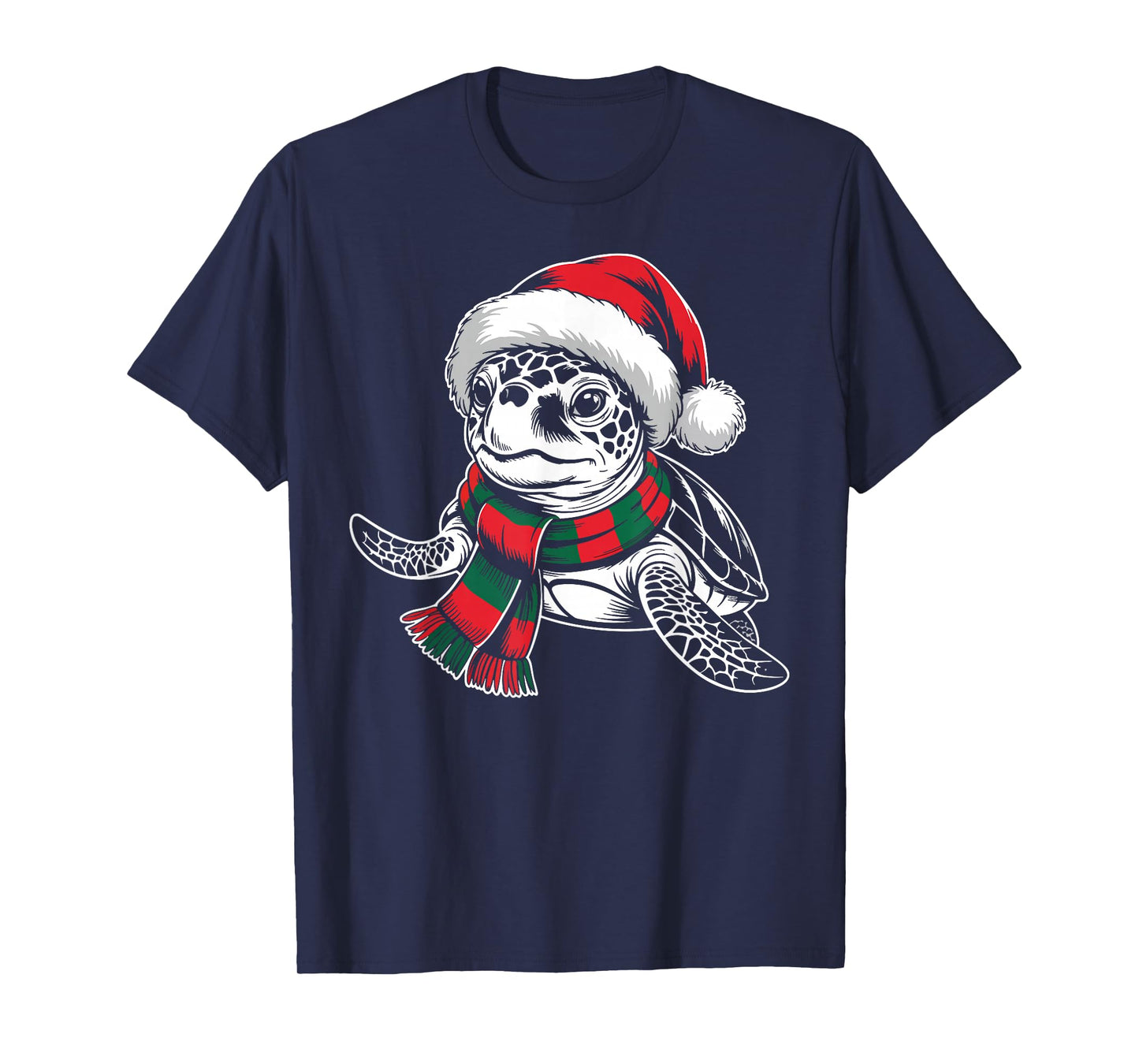 Sea Turtle Xmas Santa Hat Scarf Christmas Costume T-Shirt