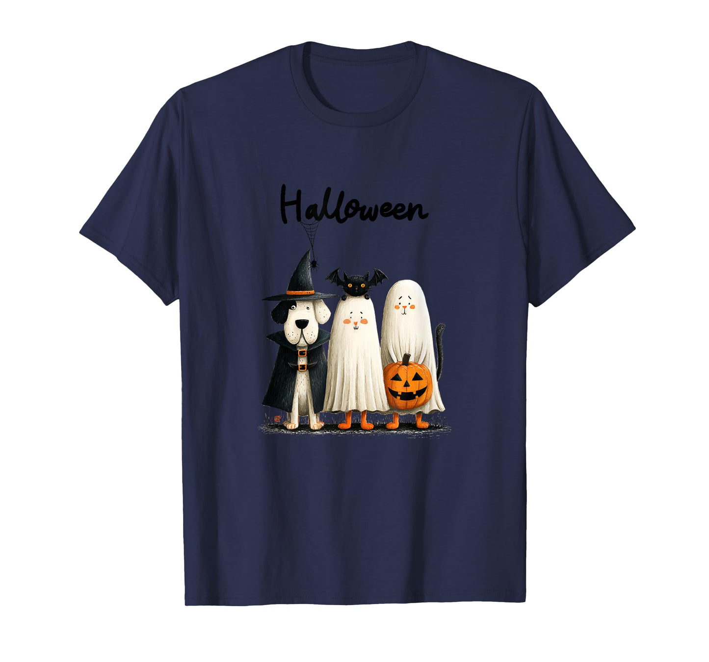 Whimsical Halloween Cat and Dog in Costume Design T-Shirt