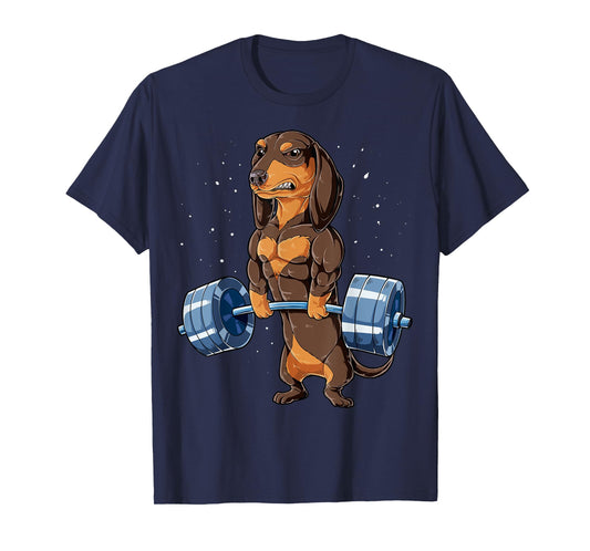 Dachshund Weightlifting Deadlift Men Fitness Gym Workout T-Shirt