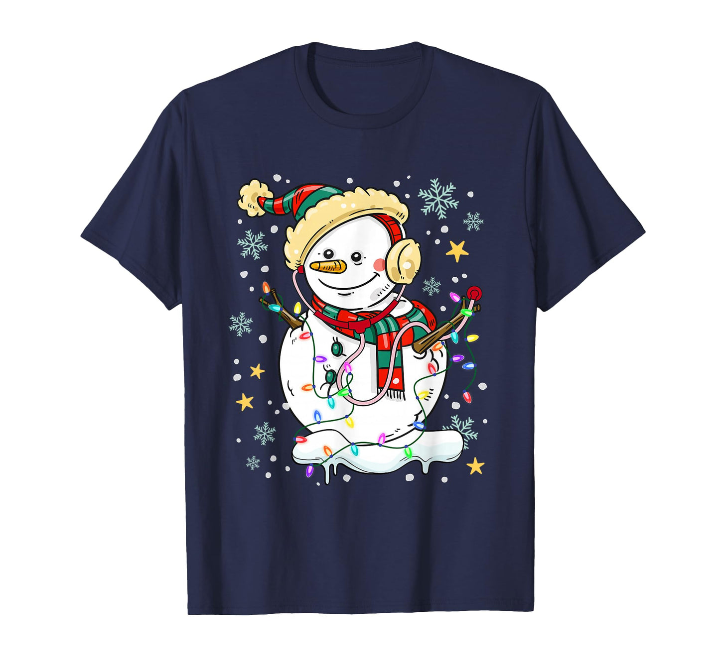 Snowman Nurse Christmas Snowman Lights Xmas Scrub Men Women T-Shirt