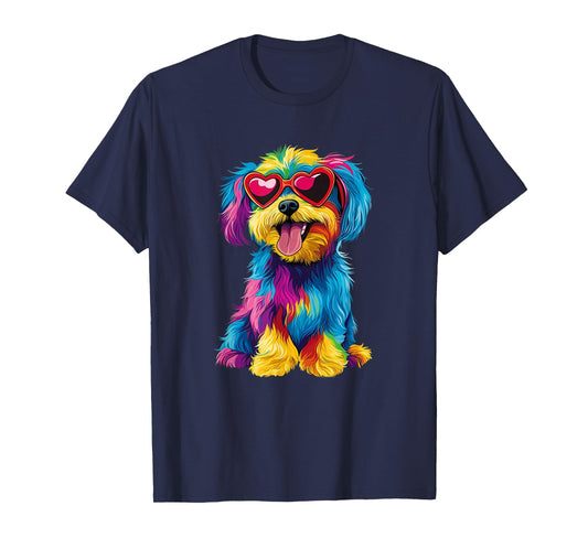 Rainbow Cute Dog Wearing Glasses Heart Puppy Love Dog Funny T-Shirt
