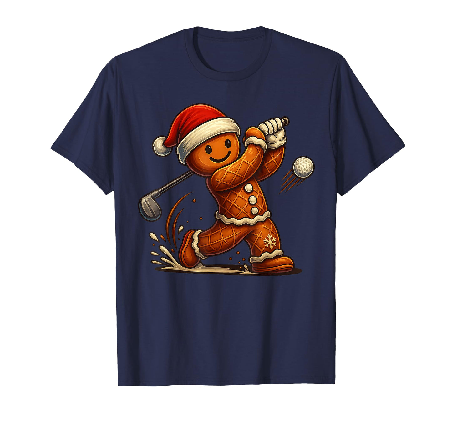 Gingerbread Man Playing Golf Funny Christmas Tees Mens Boys T-Shirt