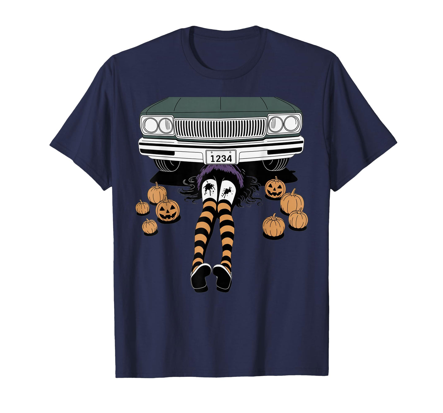 Funny Halloween Mechanic Witches Legs Stockings Bands Orange T-Shirt