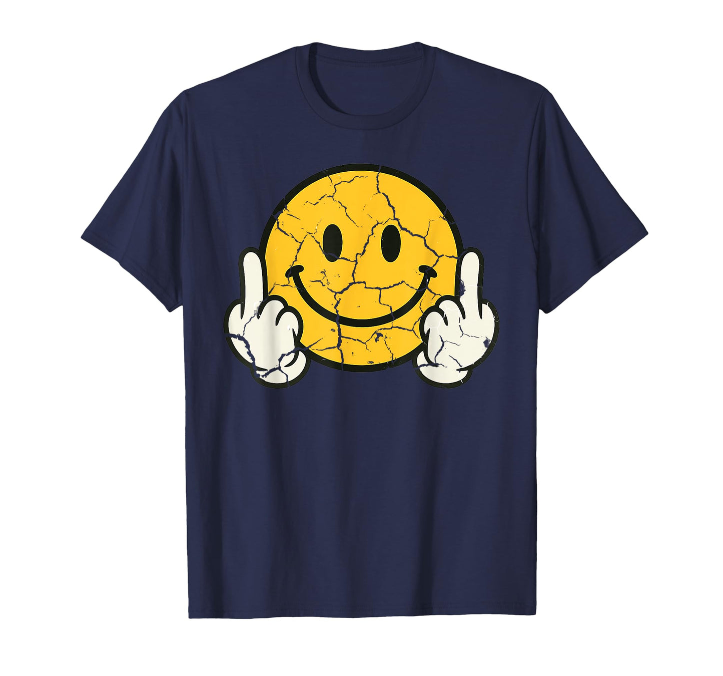 Retro Vintage Smile Face Funny Middle Finger Graphic T-Shirt T-Shirt