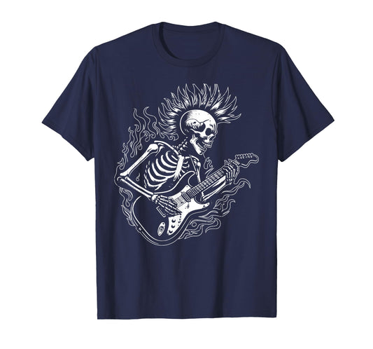 Punk Rock Skeleton Electric Guitar Rocker Men Boys Kids T-Shirt