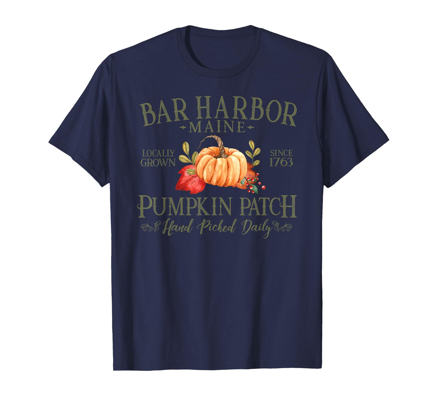 Bar Harbor Maine Pumpkin Patch Fall Olive Letters T-Shirt