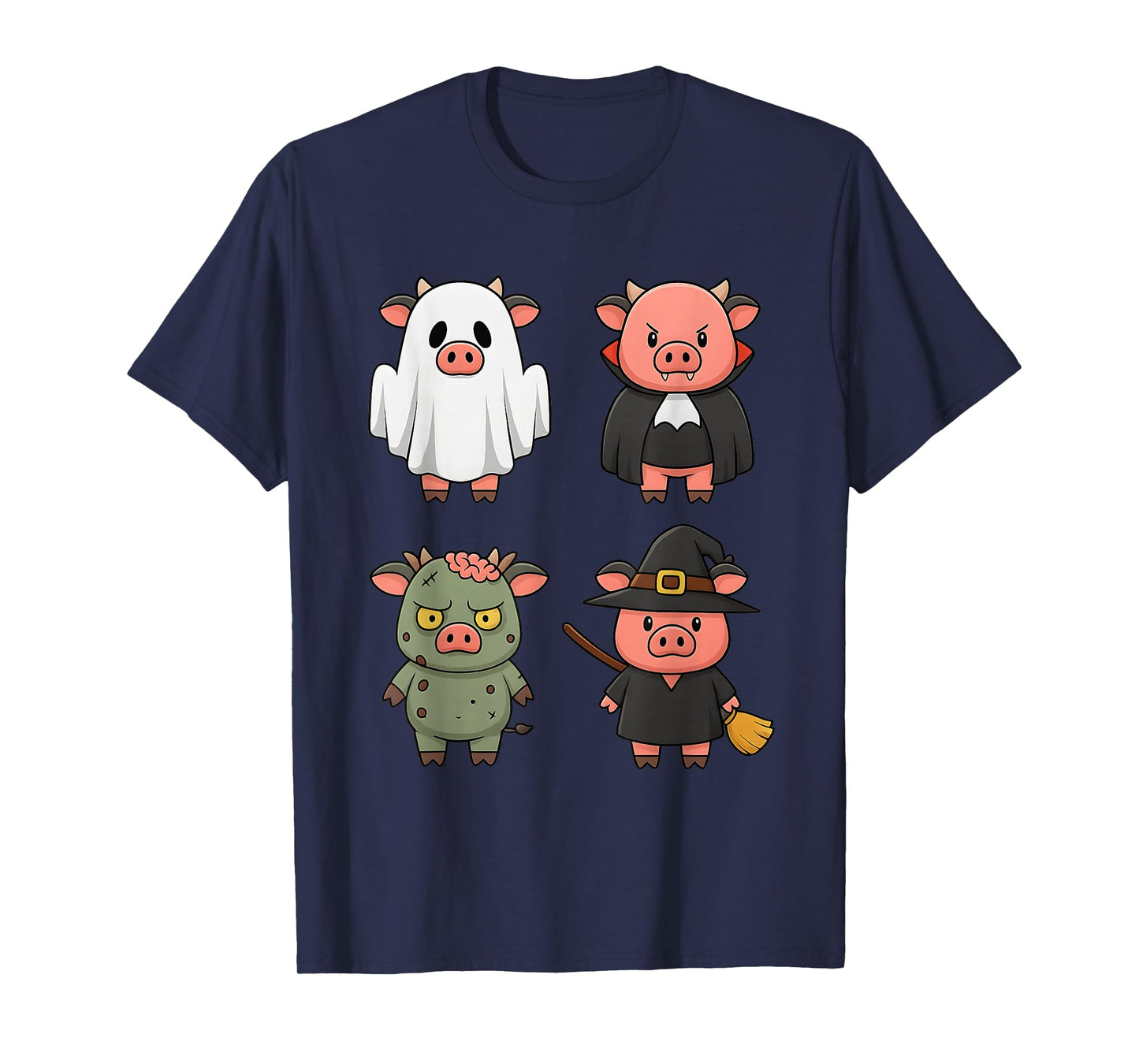 Cute Pig and Cow Halloween Costume Cartoon Characters T-Shirt