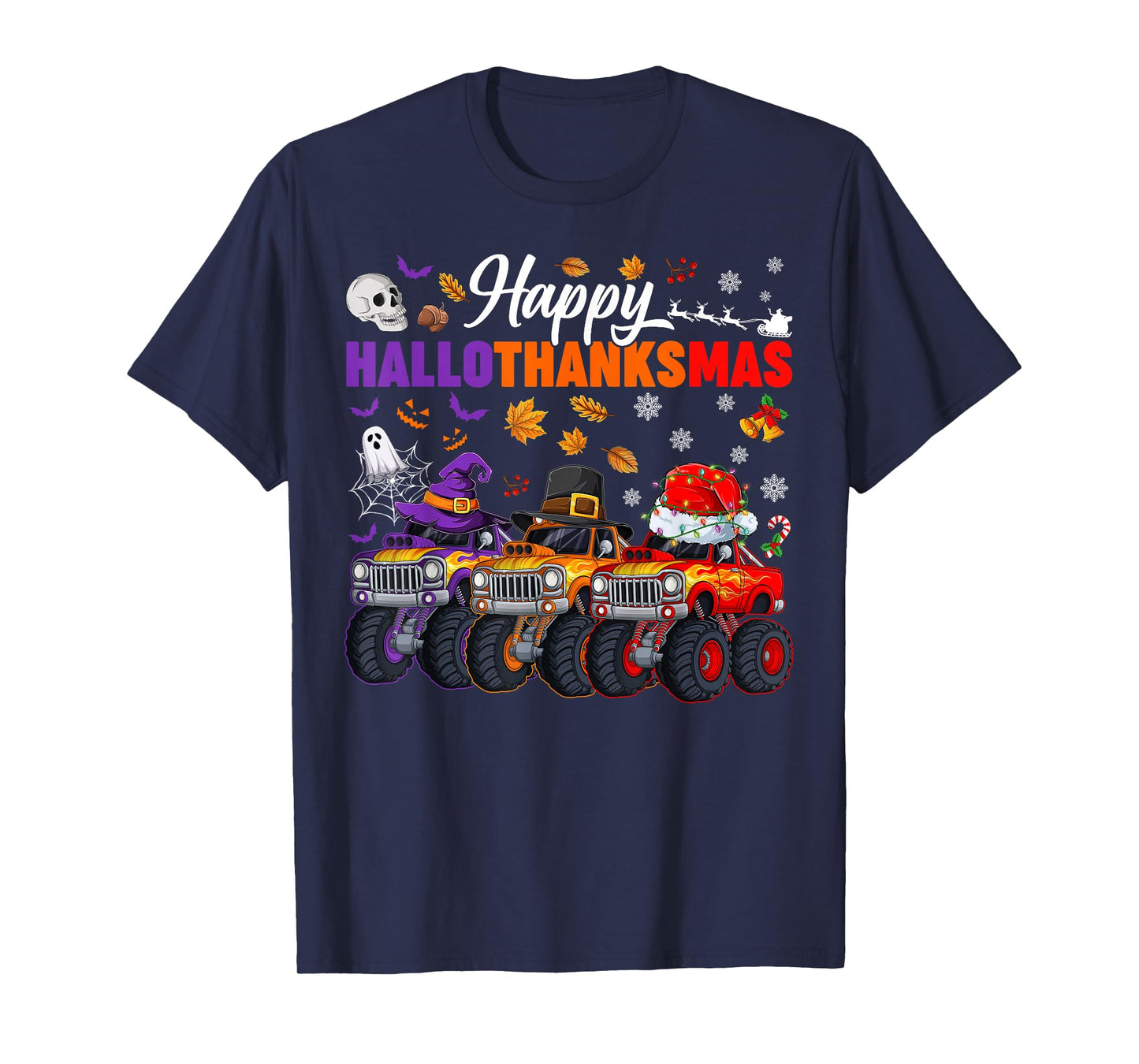 Happy Hallothanksmas Monster Truck Halloween Thanksgiving T-Shirt