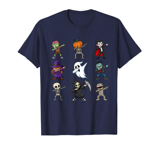 Dabbing Halloween Ghost Witch Zombie Vampire Skeleton Kids T-Shirt