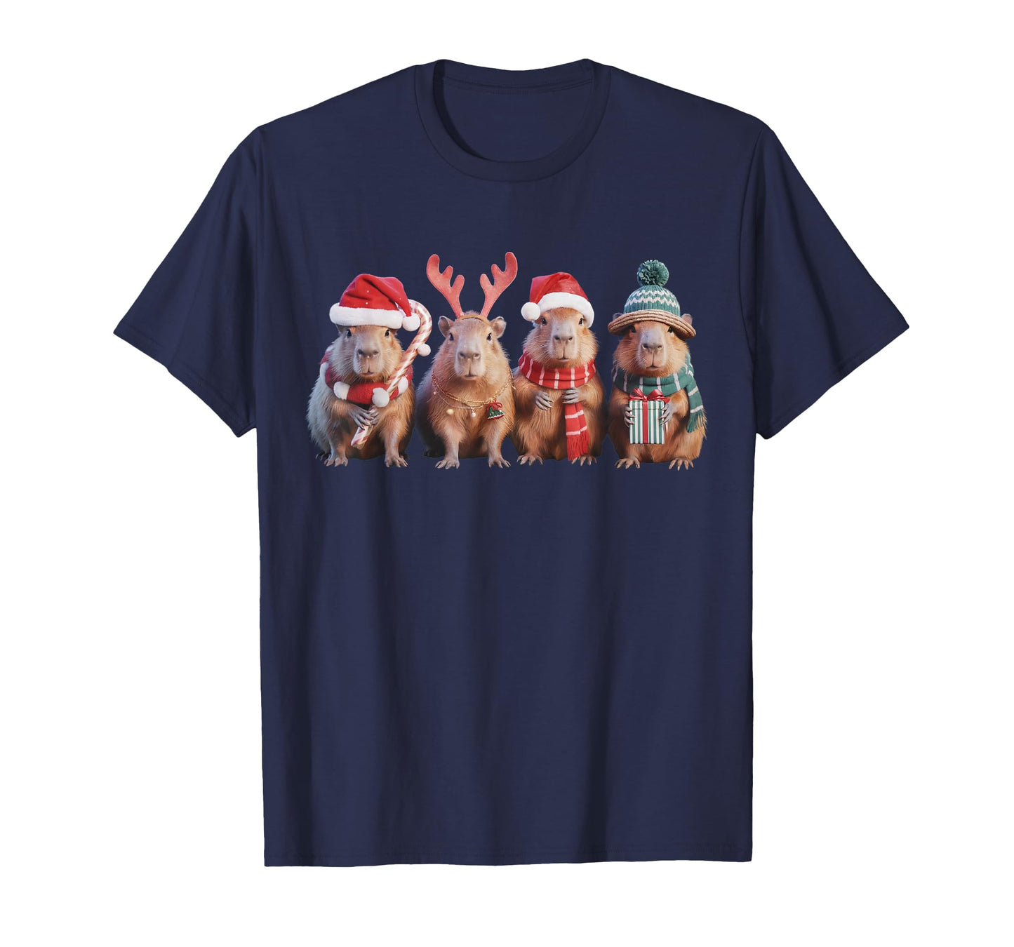 Santa Capybara Christmas Lights Funny Capybara Xmas Men Kids T-Shirt