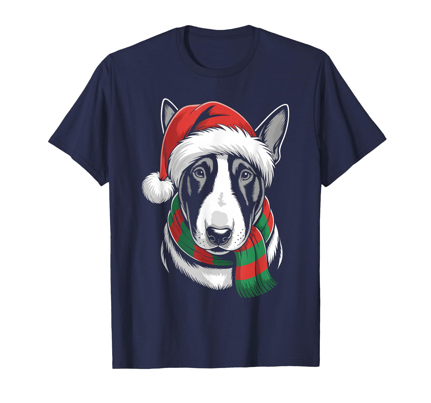 Bull Terrier Dog Xmas Santa Hat Scarf Christmas Costume T-Shirt