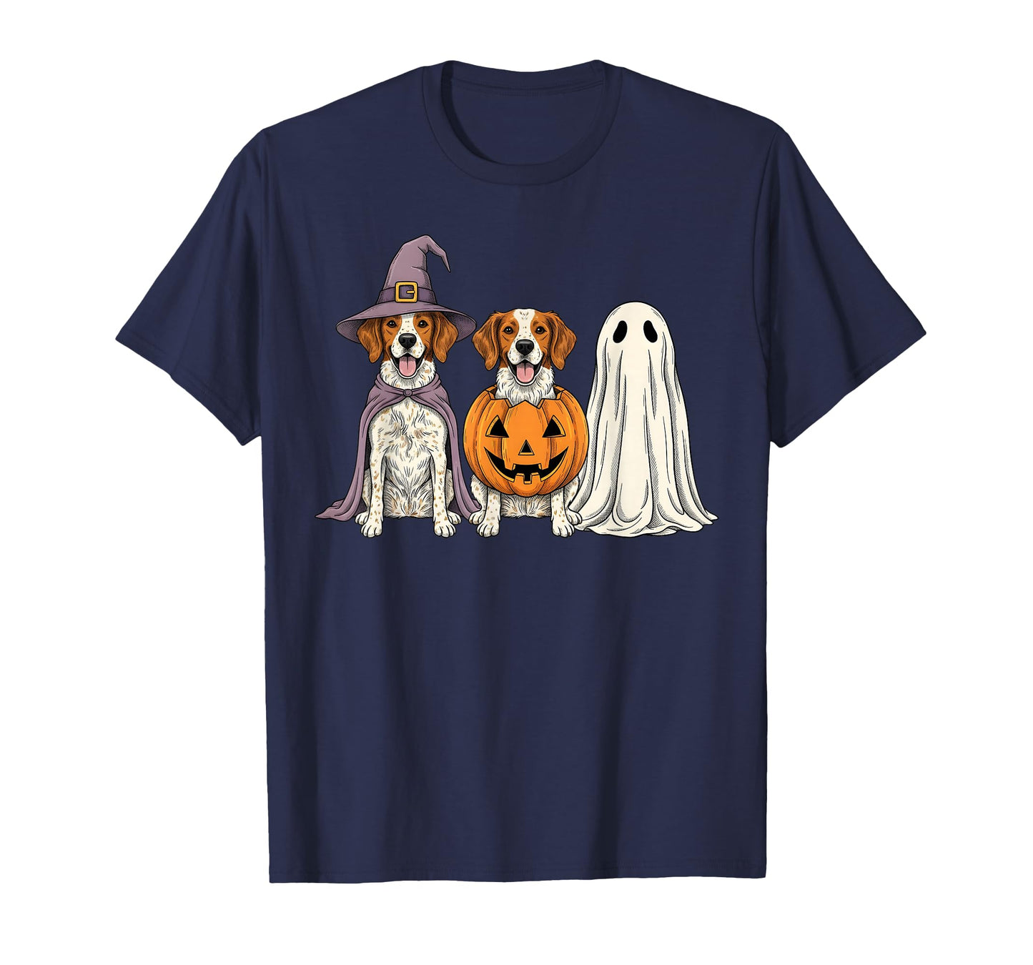 Spooky Ghost Brittany Spaniel Pumpkin Halloween Dog Lover T-Shirt