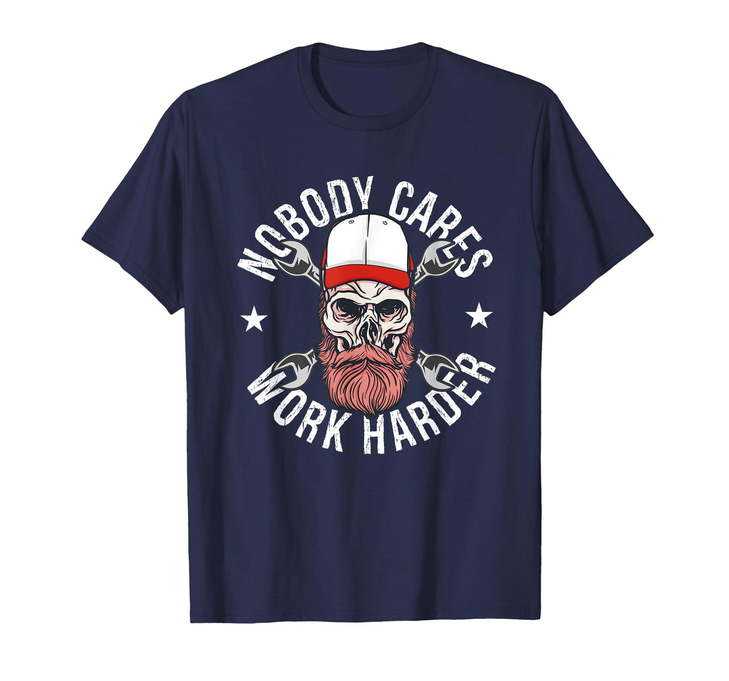 Nobody Cares Work Harder Skull Mechanic Engineer T-Shirt - Unisex-Adults - Black - Short Sleeve - T-Shirt - Size: Small