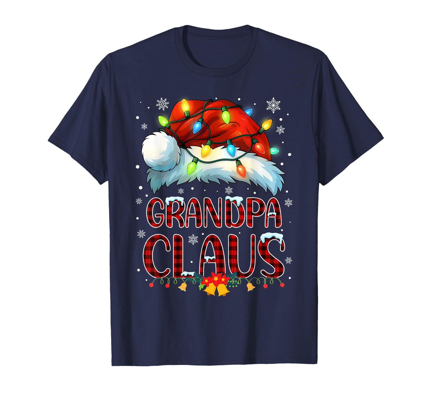 Christmas Hat Lights Pajama Grandpa Claus Family Matching T-Shirt