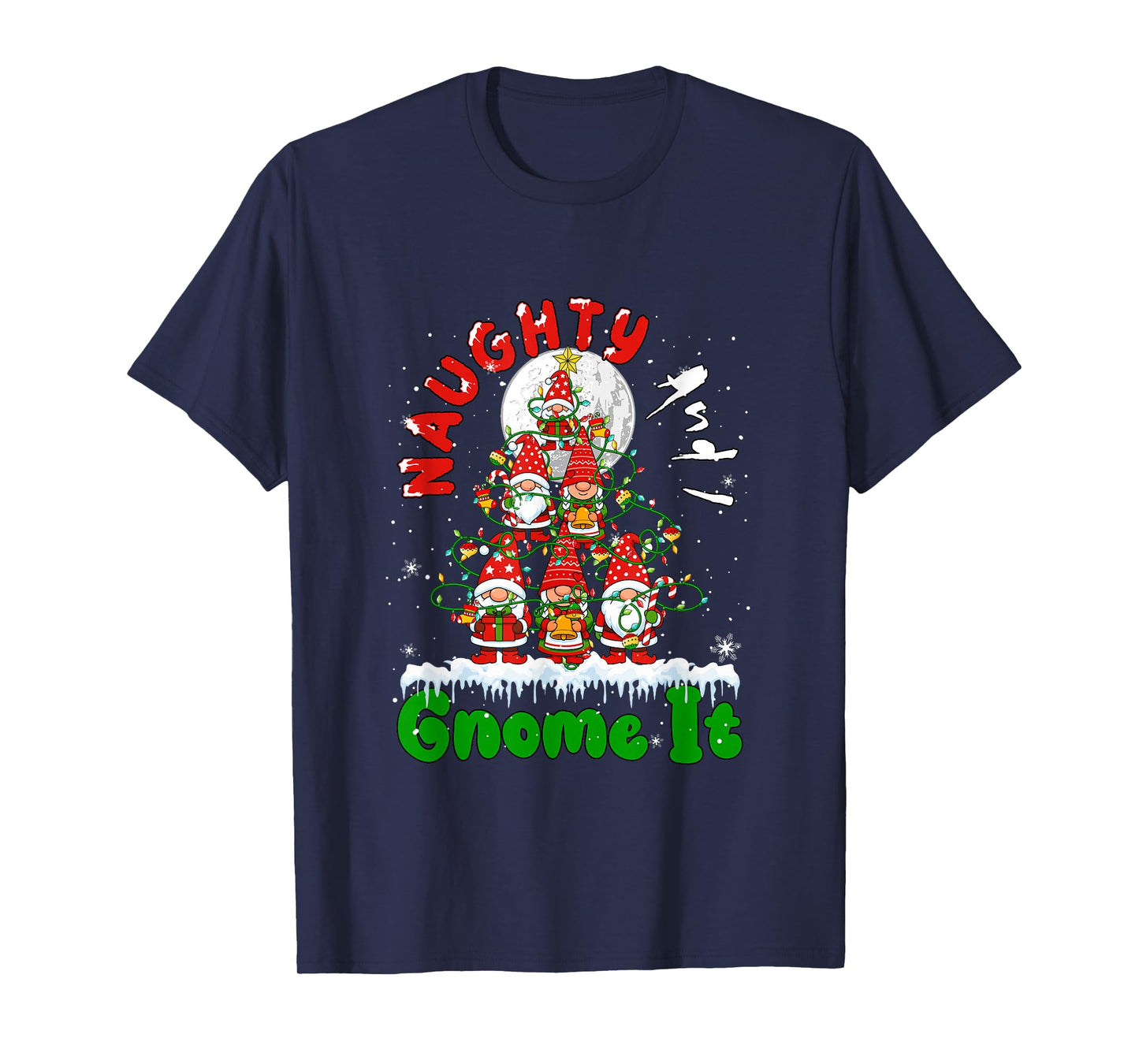 Naughty and I Gnome It Xmas Tree Group Gnomies Matching Kids T-Shirt