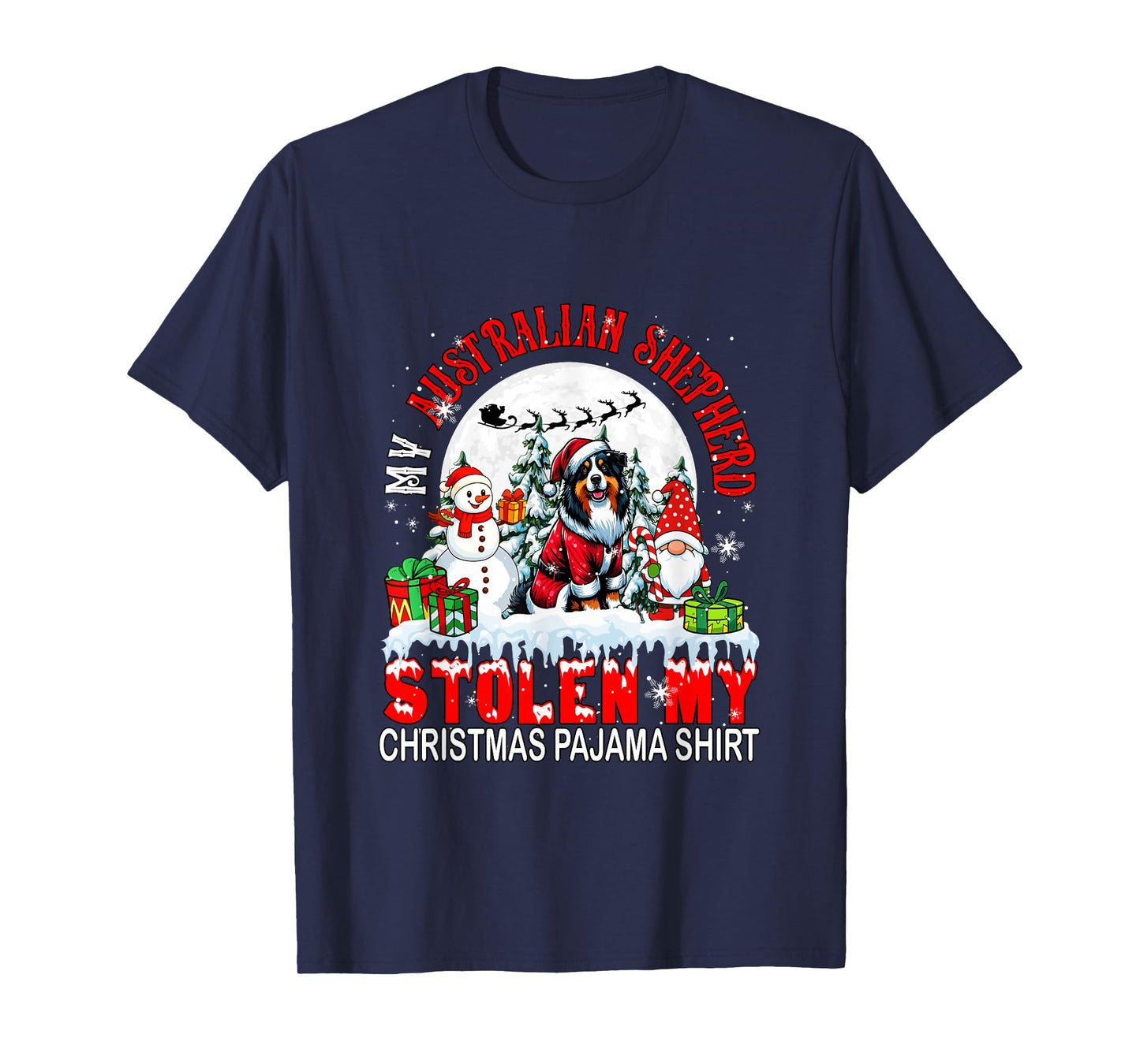Australian Shepherd Stolen Christmas Pajama Shirt Santa Dog T-Shirt