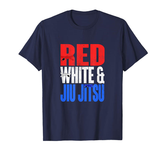 Red White and Jiu Jitsu Belt Patriotic Flag USA T-Shirt
