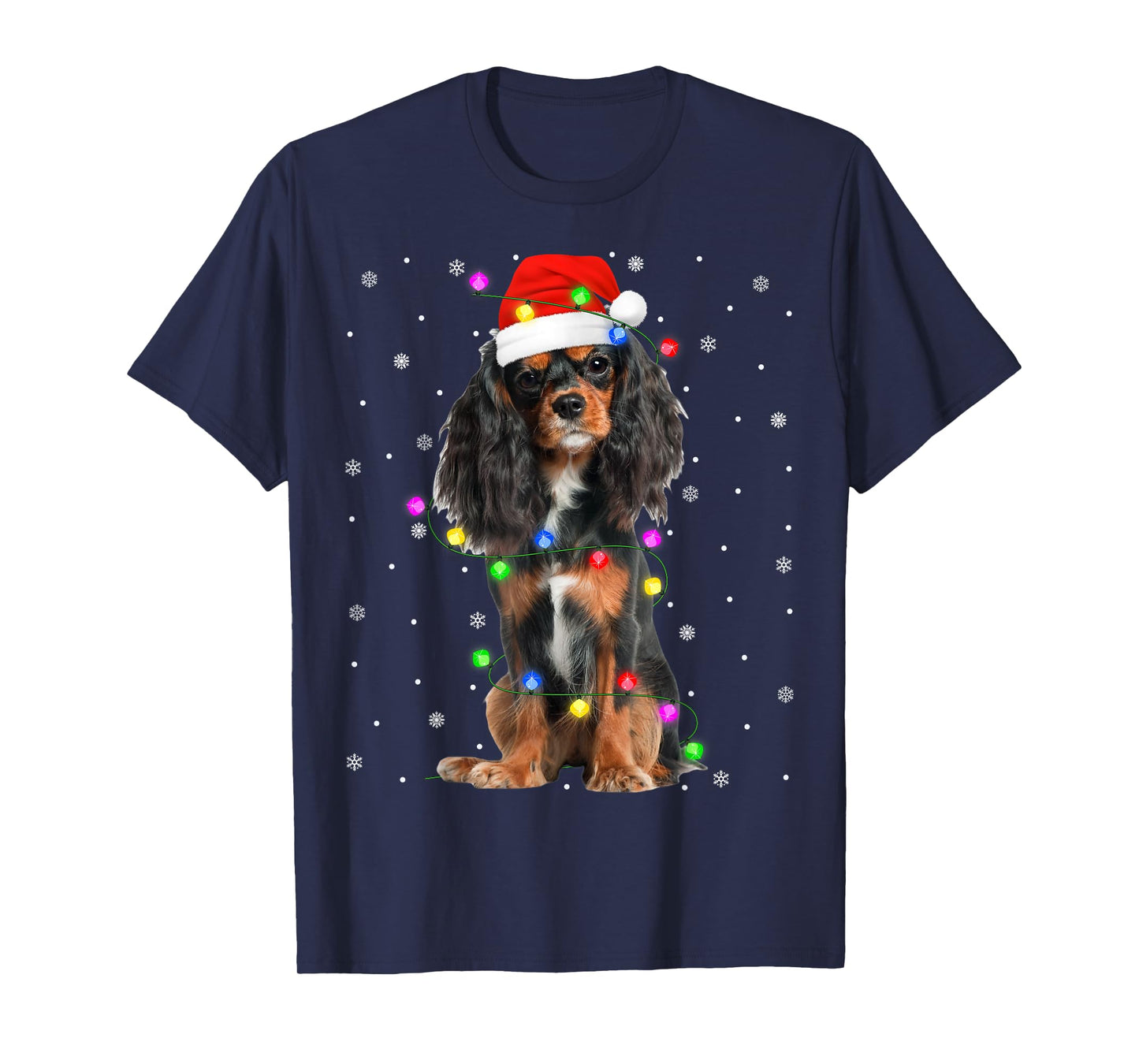 Cavalier King Charles Spaniel Dog Christmas Lights Xmas T-Shirt